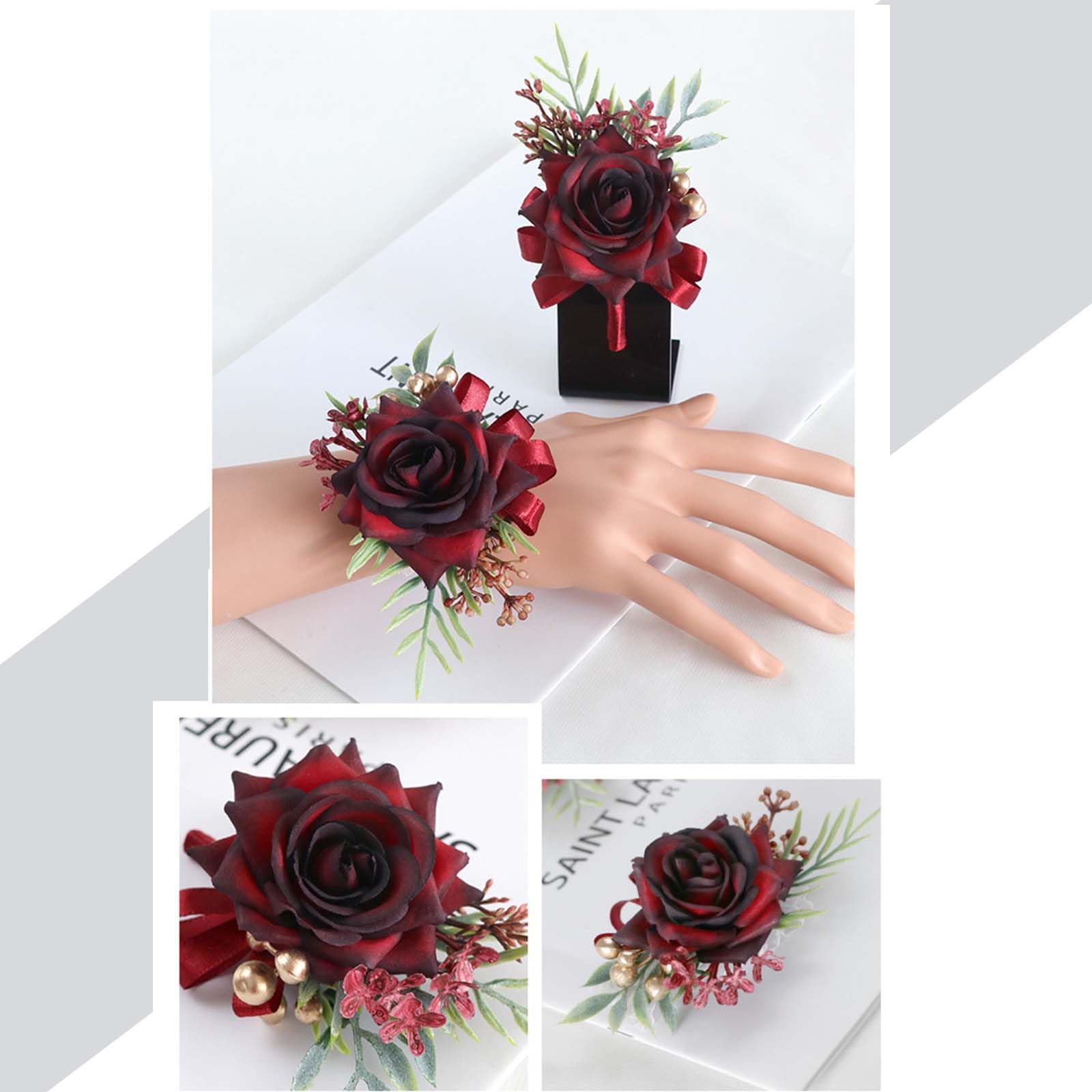 Amazon.com: GAKA Wine Red Corsage Wristlet and Boutonniere Set for Wedding  Flower Accessories Prom Suit Decorations,Burgundy : Clothing, Shoes &  Jewelry