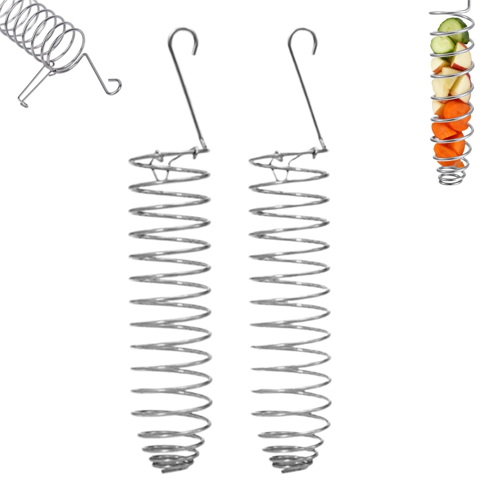 2-Pack Silver Metal Bird Cage Feeder Set, Millet Spray Holder and Fruit Vegetable Skewer, Bird Cage Accessories for Budgies Cockatiels Parakeets