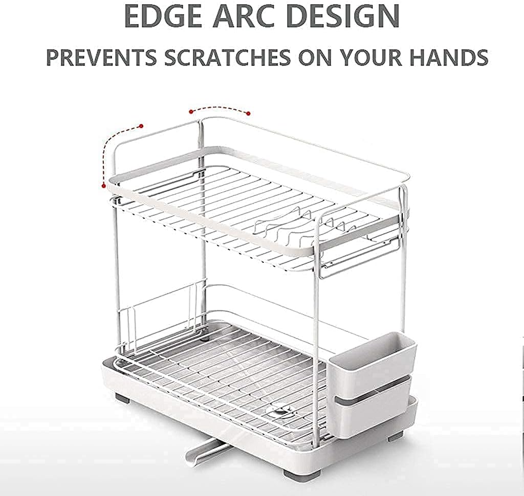 Dish Drying Rack Dish Drying Rack 2 Tier Dish Rack with Utensil Holder Side with Knife and Fork Rack and Chopping Board Rack Can Rotate The Drain Store Bowls/Dish/Glasses/Knife and Fork