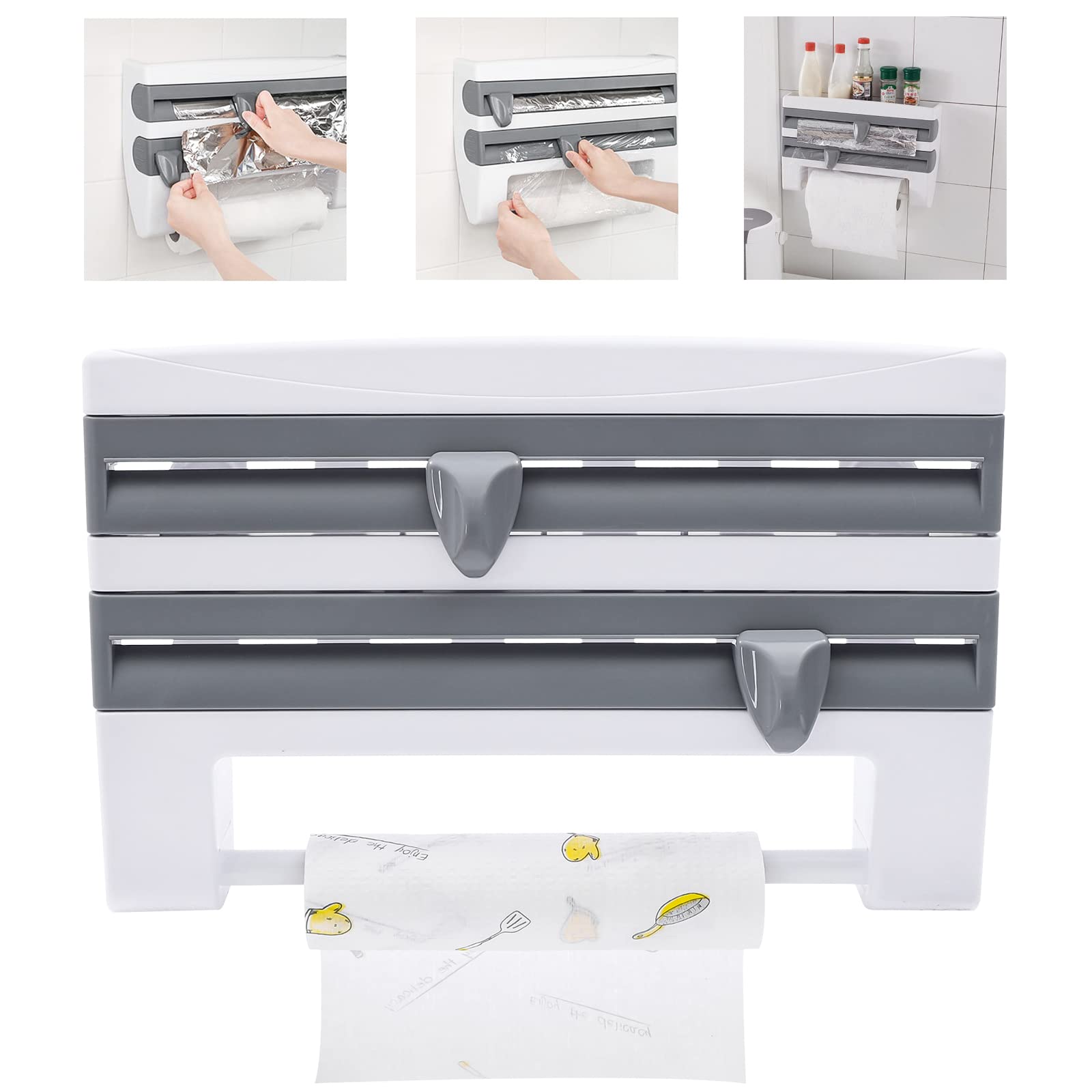 Portarotolo 4 in 1 da cucina, 39 x 10 x 24 cm, con coltello speciale