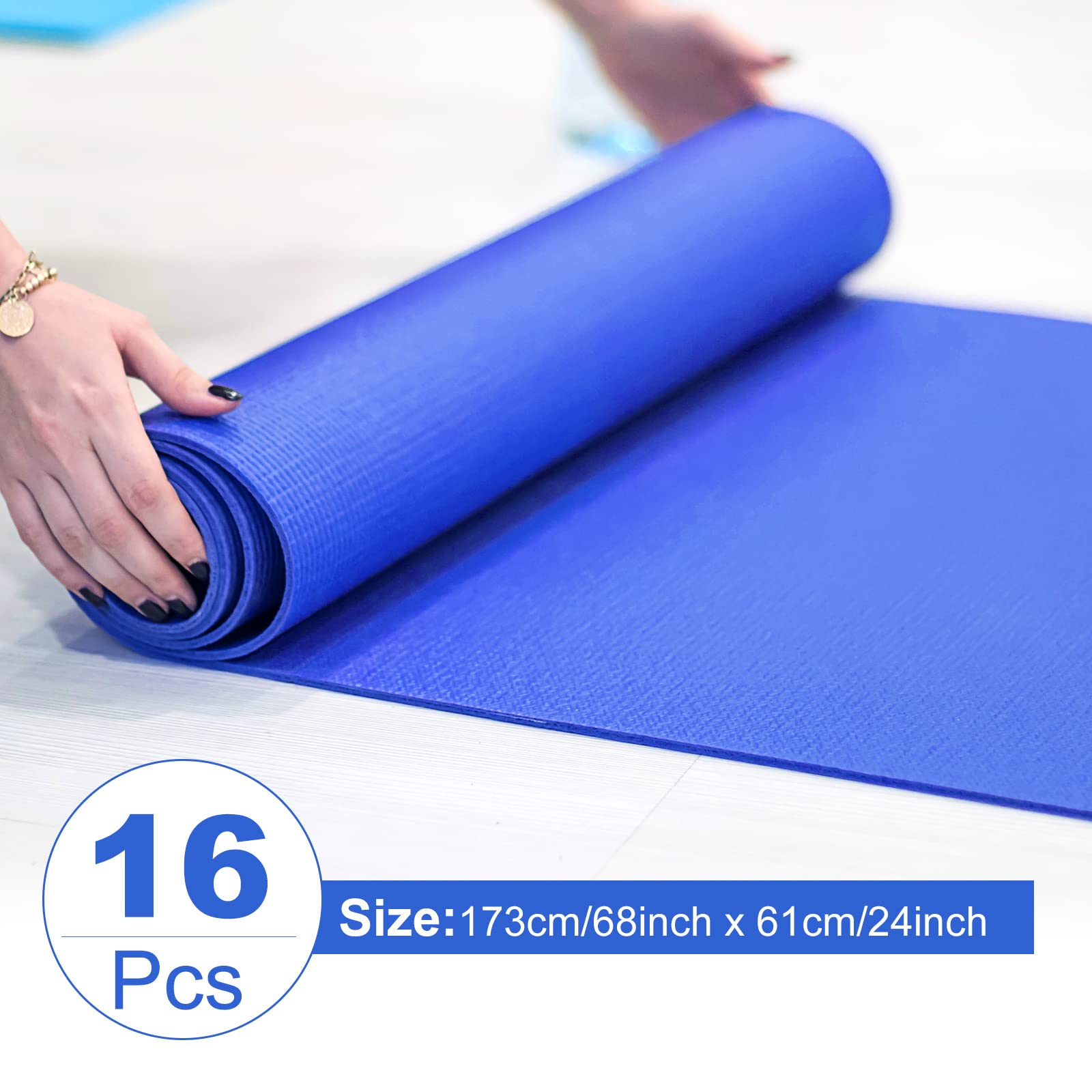 16 alfombrillas de yoga antideslizantes de 3 mm de grosor, para hombres y mujeres, gimnasio, fitness en casa (azul oscuro)