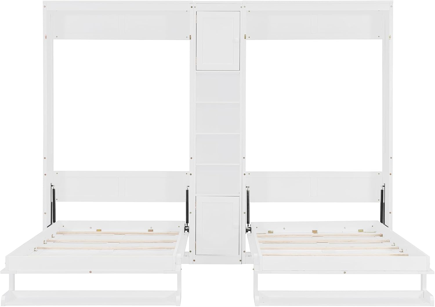 Harper & Bright Designs Dual Twin Size Murphy Bed, Wooden Wall Bed with Cabinets and Shelves, White