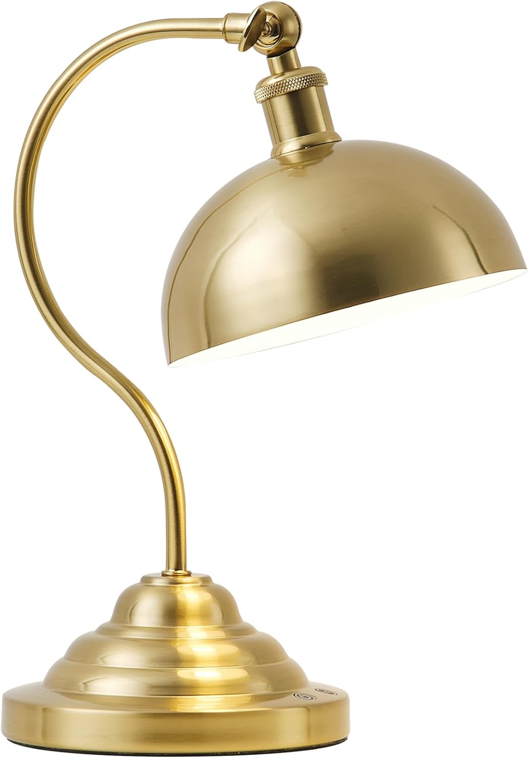 Cordless LED Table Lamp, Battery Operated Desk Lamps with Swing Arm & Plastic Shade, Vintage Small Rechargeable Dimmable Light for Bedroom, Living Room, Nightstand, Brass