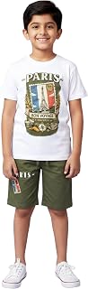 KiddoPanti Boys 100% Cotton Printed Drop Shoulder Round Neck T-Shirt & Knee length Short With Print Set Price In India