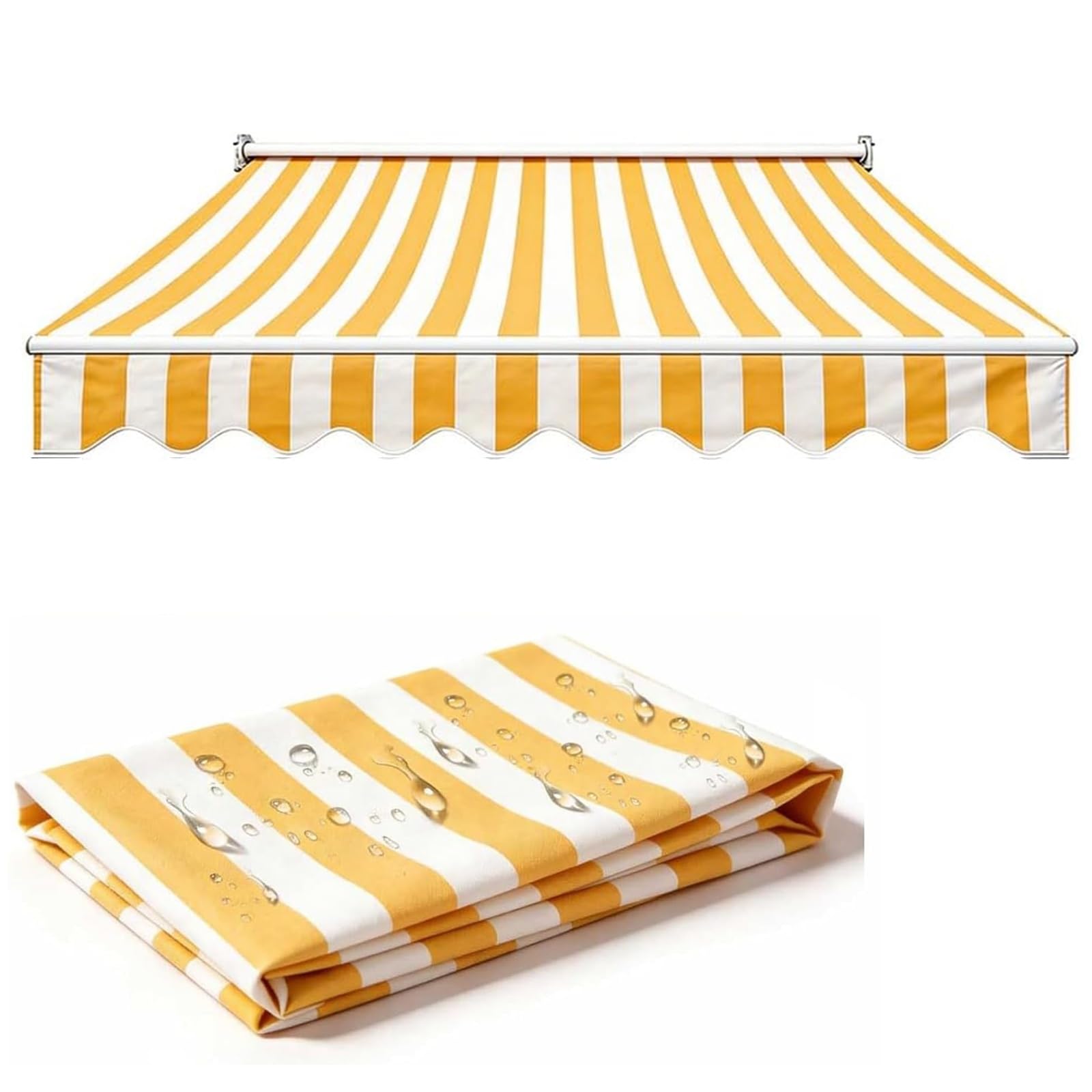 ROFBIHG Stripe Awning Replacement Fabric Manual Retractable Awning Cloth, Patio Awnings Replace Canvas, Outdoor Retractable Sunshade Cover Replacement Canvas for Patio Awning(Yellow,2x1.5m(6.6x5ft))