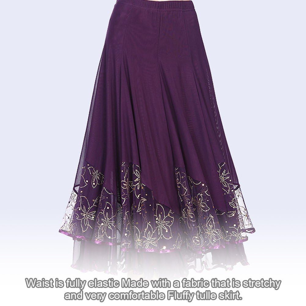 Jupe Swing 720° à Paillettes Pour Danse De Salon - Robe Longue Flamenco Pour Valse, Pratique, Spectacle - Vert, Taille XL - 8