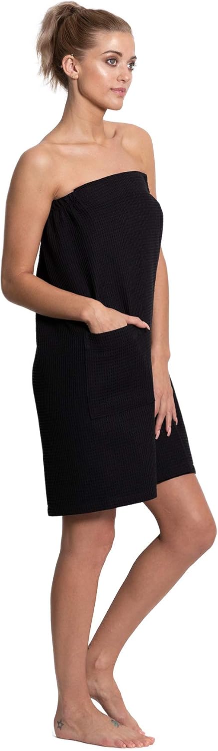 Turkuoise Linen Lightweight Spa/Bath Waffle Body Wrap with Adjustable Closure - Image 4