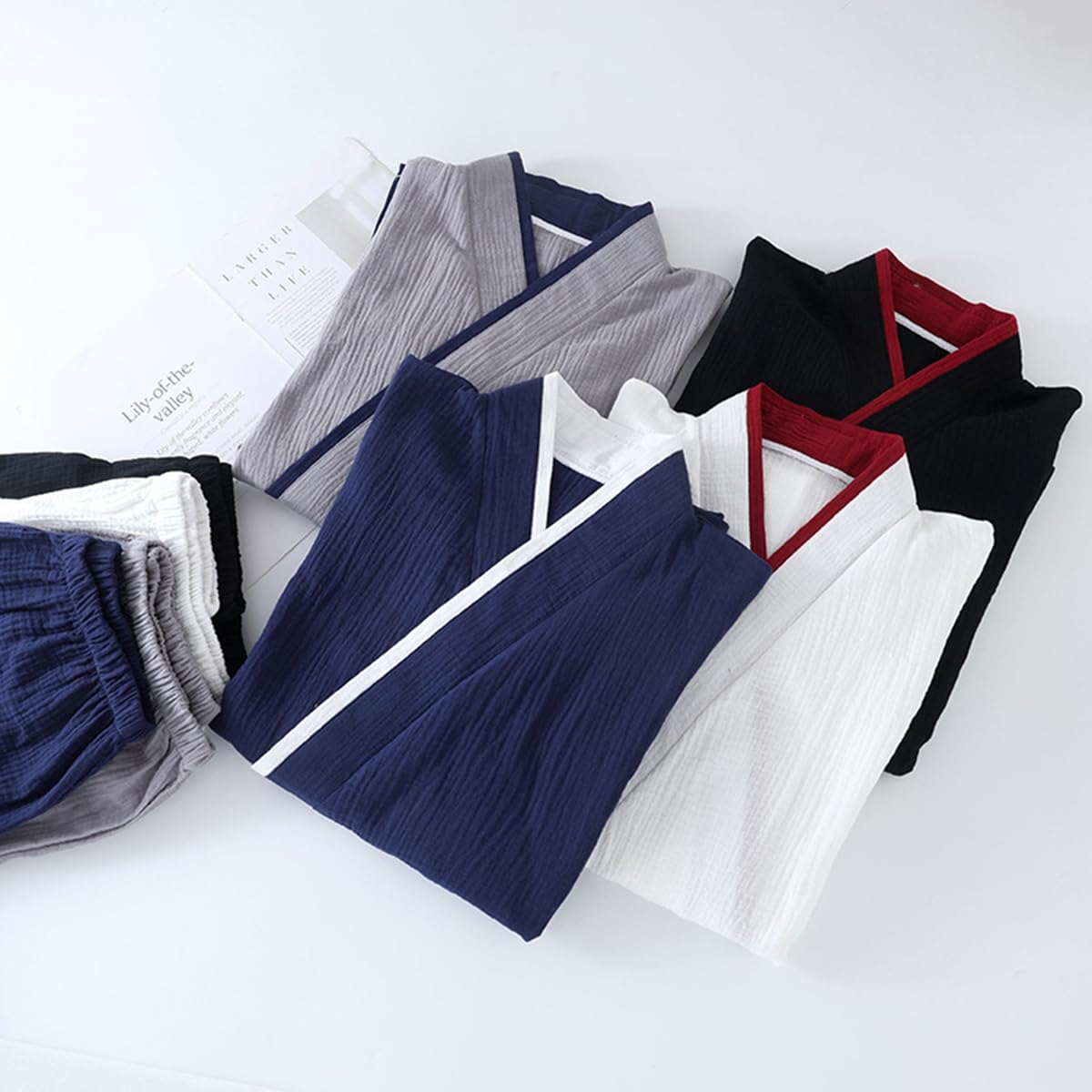 CAMDOM Traje de Bano de Algodon de Dos Piezas de Estilo Japones para Hombre Conjunto de Pijama Tipo Kimono para Parejas