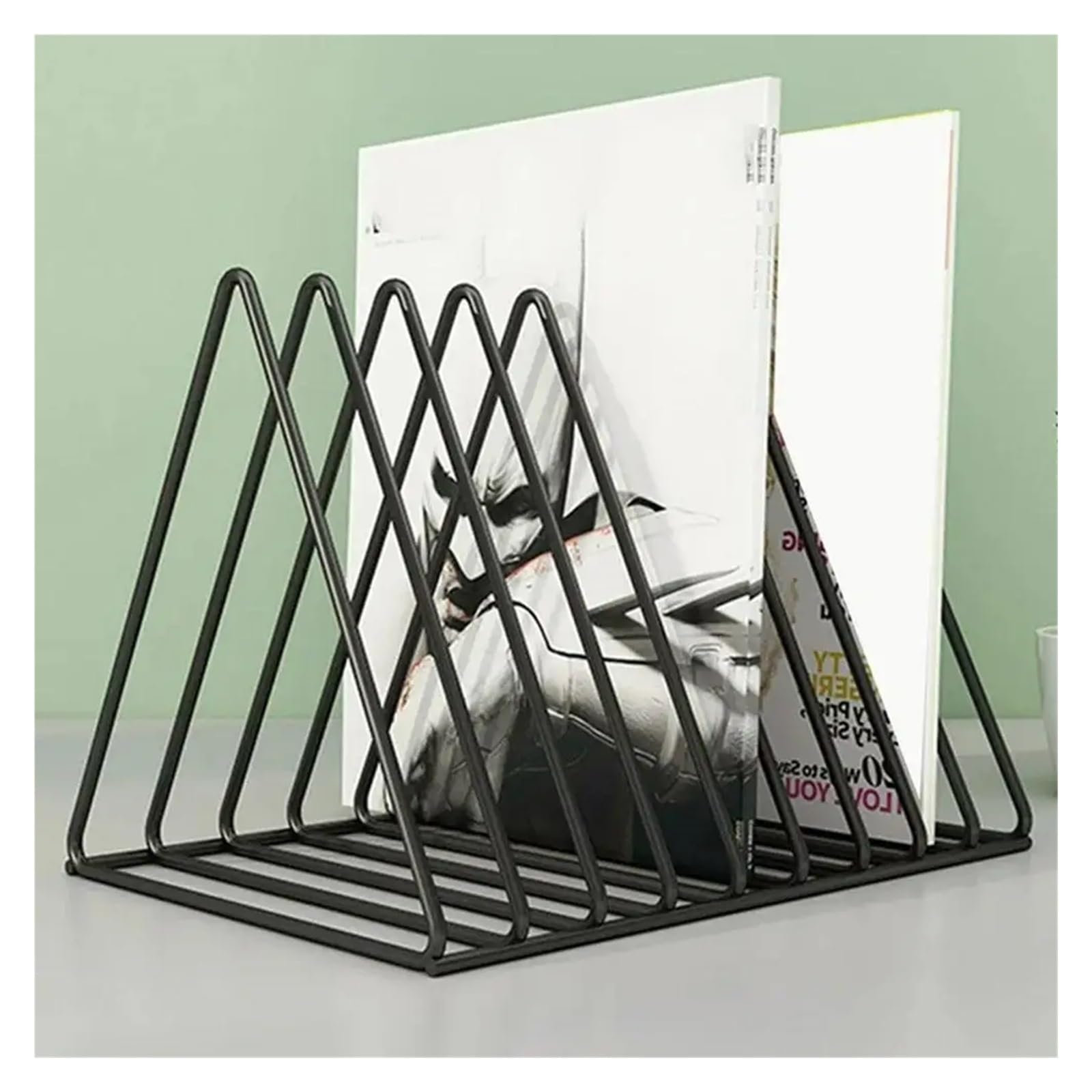 Porta Vinili Scaffale for CD a 9 Griglie for Dischi in Vinile Portariviste Triangolare, Portaoggetti da scrivania for Camera Letto, Portafilm ﻿(9 Grid B)