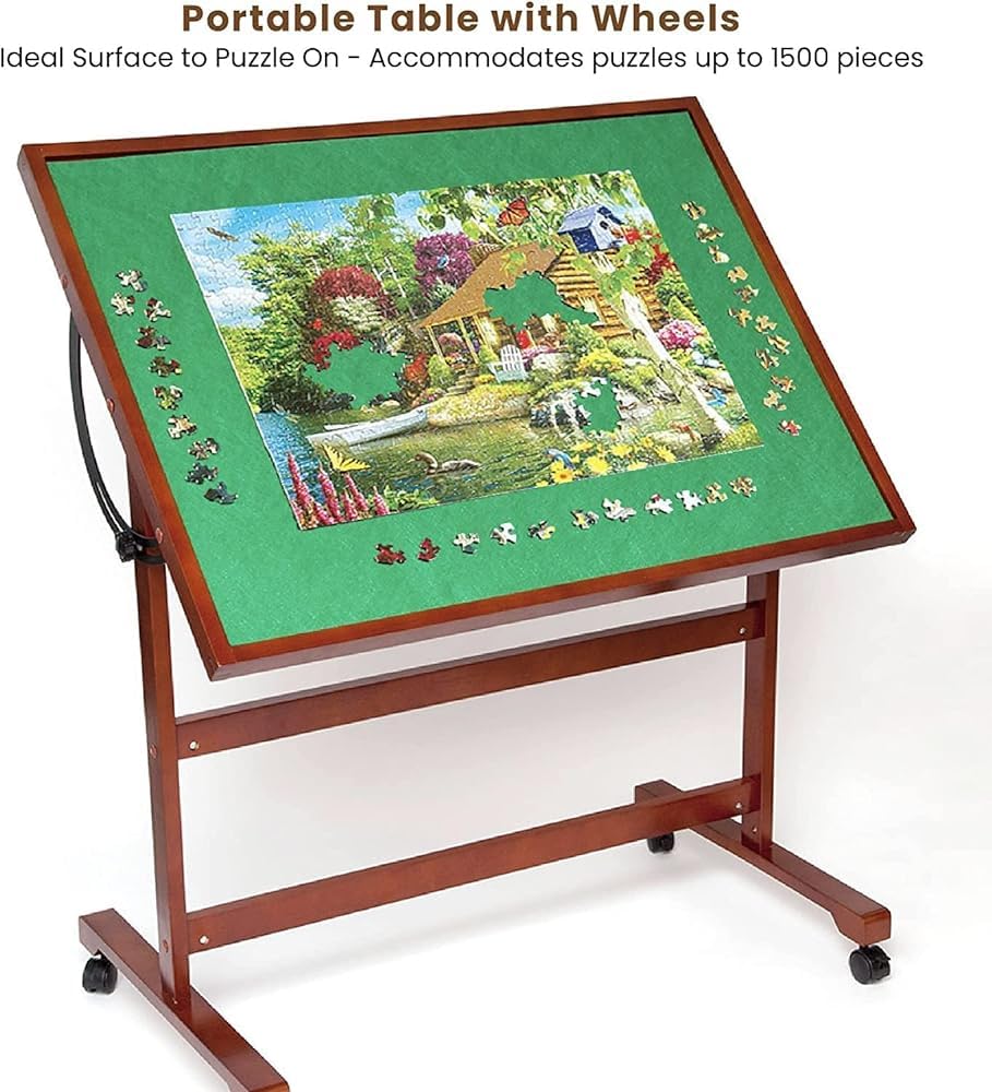 Mesa de rompecabezas de madera de 1500 piezas, tablero de rompecabezas inclinable con superficie antideslizante, ruedas para un fácil transporte, ideal para adultos y adolescentes (tamaño: 32 x 21