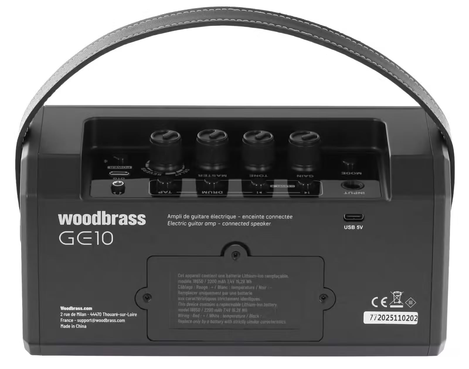 WOODBRASS GE10 - Amplificador de guitarra eléctrica (10 W, negro, transistor compacto, 5 canales, efectos integrados, altavoz de 6 pulgadas, ideal para principiantes y prácticas)