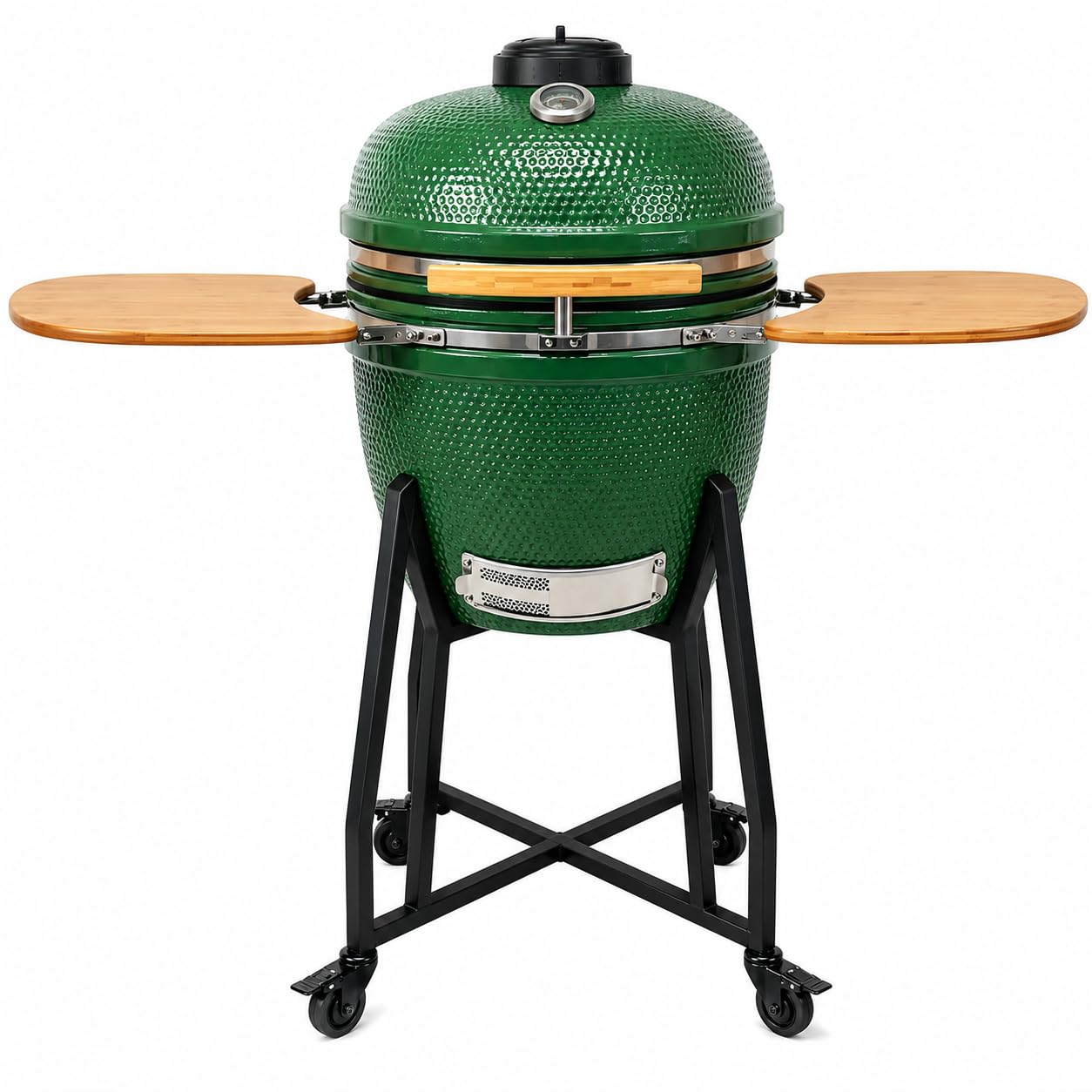 21 Inch Kamado BBQ Grill, Ceramic Charcoal BBQ Egg Smoker, Outdoor Barbeque Grill, Charcoal Grill with Stand, Shelves & Thermometer (Green, 21")