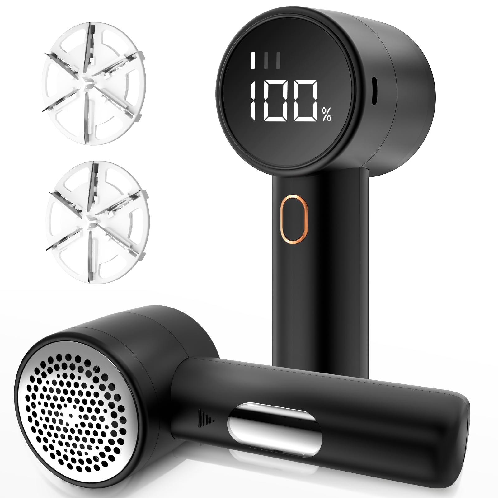 TERRIFI Fabric Shaver, Rechargeable Electric Lint Remover with 6-Blade and 3-Speed Settings, Battery Operated Sweater Defuzzer with LED Display, Ideal for Clothes, Upholstery, Furniture (Black)