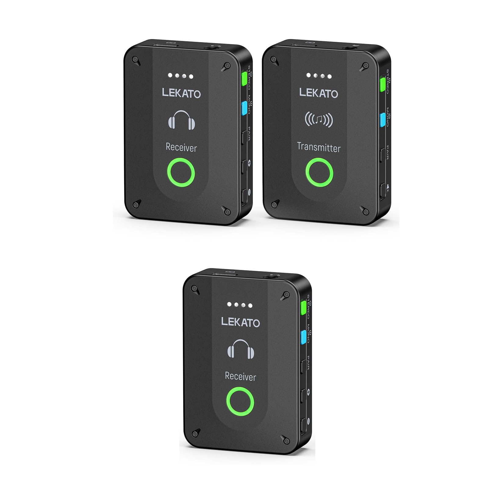 LEKATO Kabelloses In-Ear-Monitoring System Set – 1 Sender und 2 Empfänger für Bandproben, Live-Auftritte und Studio-Monitoring