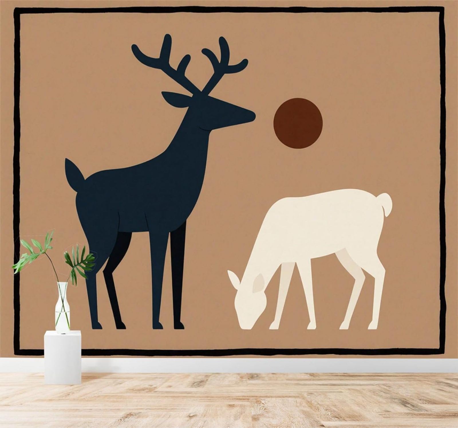 XLMING Minimalist Black and White Deer Sunshine Art 3D Wallpaper Silky Texture Home Study Office Grey Dining Room Sofa Bedroom Living Room TV Backdrop-350cm×256cm
