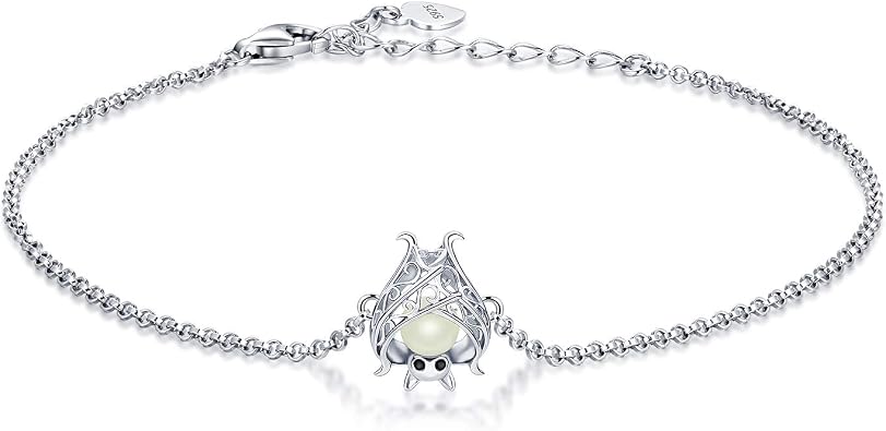 Cute Bat Bracelet Sterling Silver Glowing in The Dark Animal Bracelet Little Witchy Vampire Halloween Jewelry Gift for Women