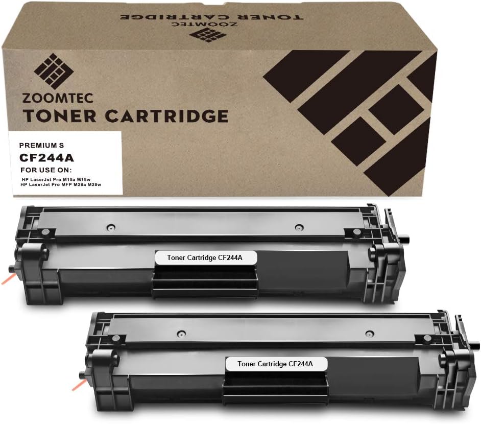 ZOOMTEC Compatible CF244A 44A Toner Cartridge work for HP LaserJet Pro M15a M15w M16a M16w, HP LaserJet Pro MFP M28a M28w M29a M29w Printers (With Chip, 2 Pack)