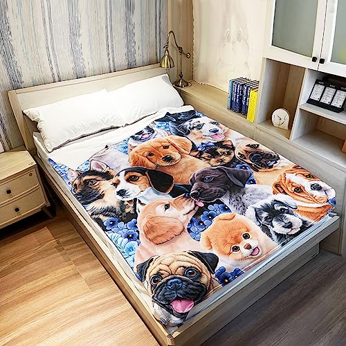 Zomer Kuscheldecke Flauschig Decke 150x200 cm Wohndecke Couchdecke Mikrofaser Sofaüberwurf Tagesdecke weiche warme Sofadecke mit Hunde Motiv