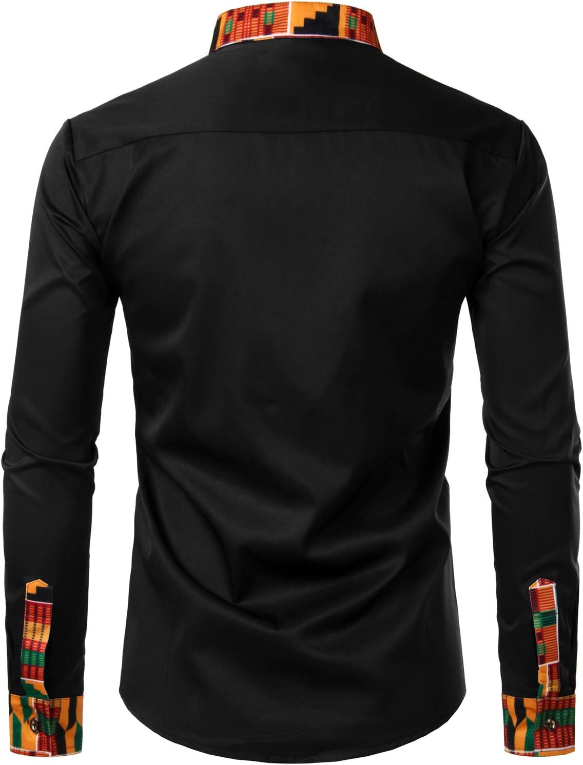 ZEROYAA Men's Hipster African Tribal Graphic Patchwork Design Slim Fit Long Sleeve Button up Mandarin Collar Shirts - Image 2