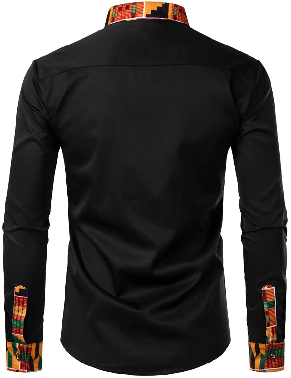 ZEROYAA Men's Hipster Patchwork Design Slim Fit Long Sleeve Button up Mandarin Collar Shirts ZZCL46 Black X Large by ZEROYAA - Used condition - Image 2
