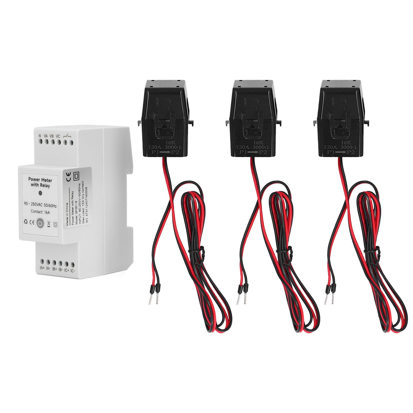 Monitor de Energía WiFi, Medidor Inteligente Trifásico de 4 Cables con relé para Propietarios de Viviendas, Abrazadera CT ABS 3x120A