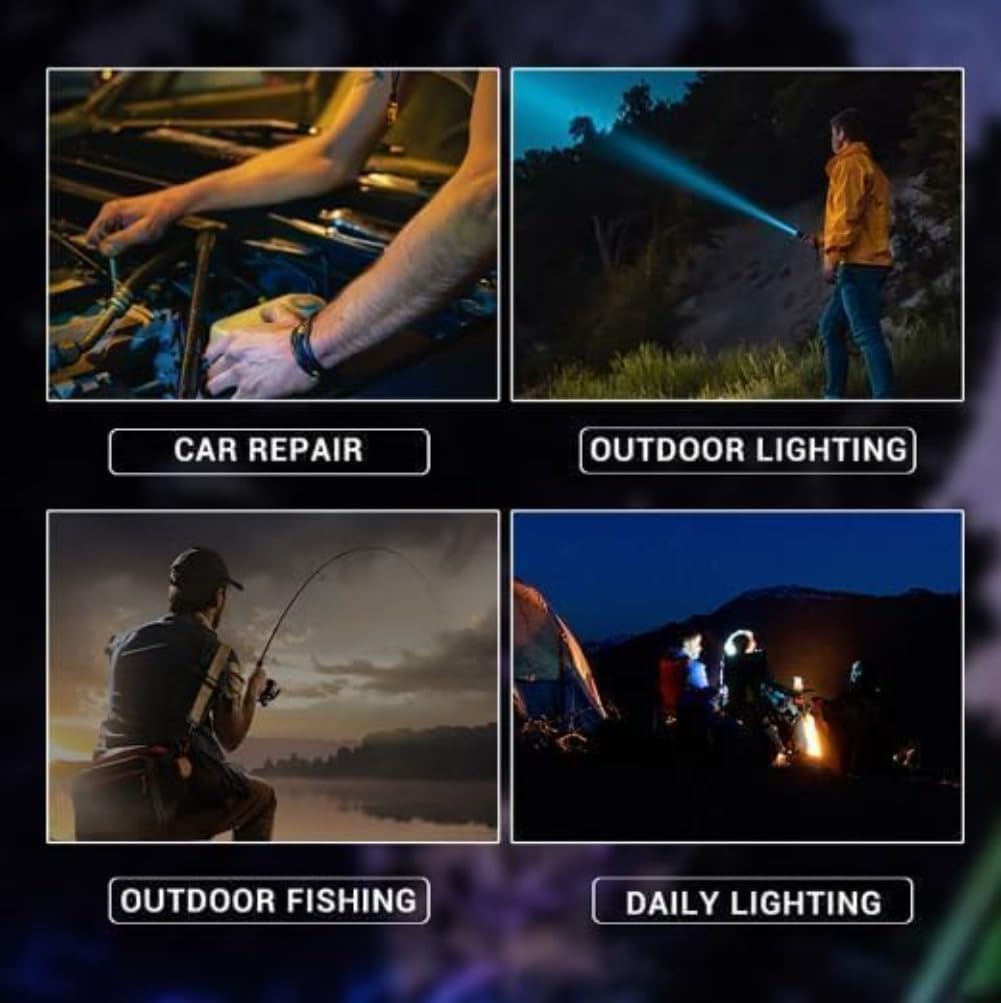 Observatioy White Laser Flashlight With COB Warning Side Work Light - Outdoor Lighting, Rechargeable LED, Battery Powered (3pcs)