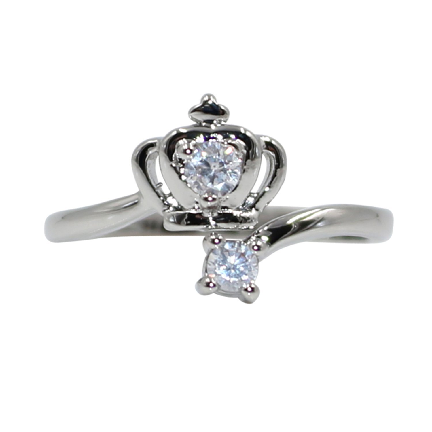 Fashion Ring 925 Silver Plated Crown Cubic Zirconia Adjustable for Women Girls Princess Queen
