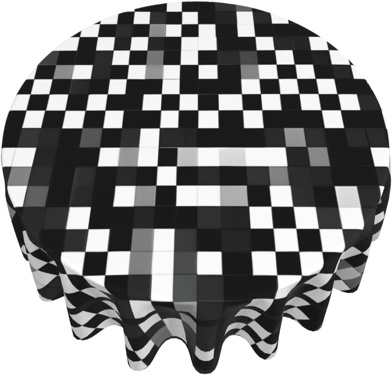 Black White Formula Checkered Pattern Print Wrinkle Free Dining Table Cover for Birthday Party Farmhouse Tablecloths Up to 60 x 60 Inches