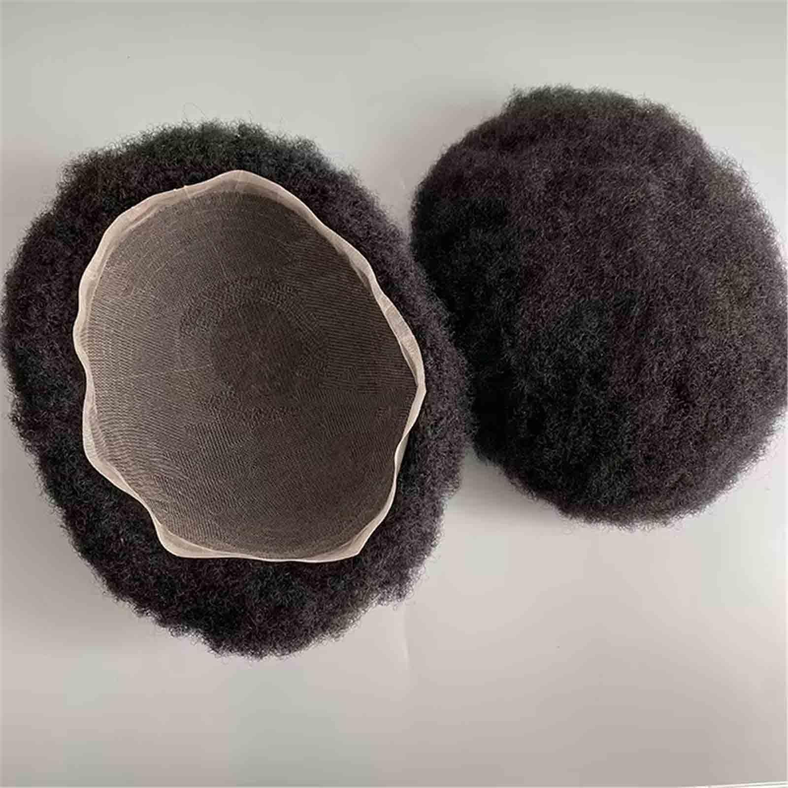 Uomini Tropper Protesi Sistema di Sostituzione dei Capelli Umani Veri Indiani unità Afro for arricciature da Uomo Nero(1B 6mm)