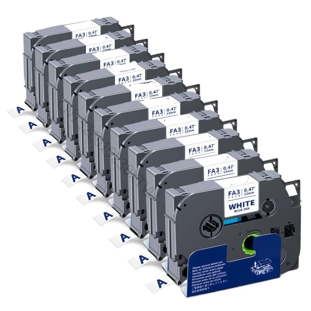Paquete de 10 Etiquetas de Tela de 12mm FA231 para TZc FA231, Cinta de Tela para Planchar, Negro sobre Blanco, Compatible con rotuladora(Blue on White)
