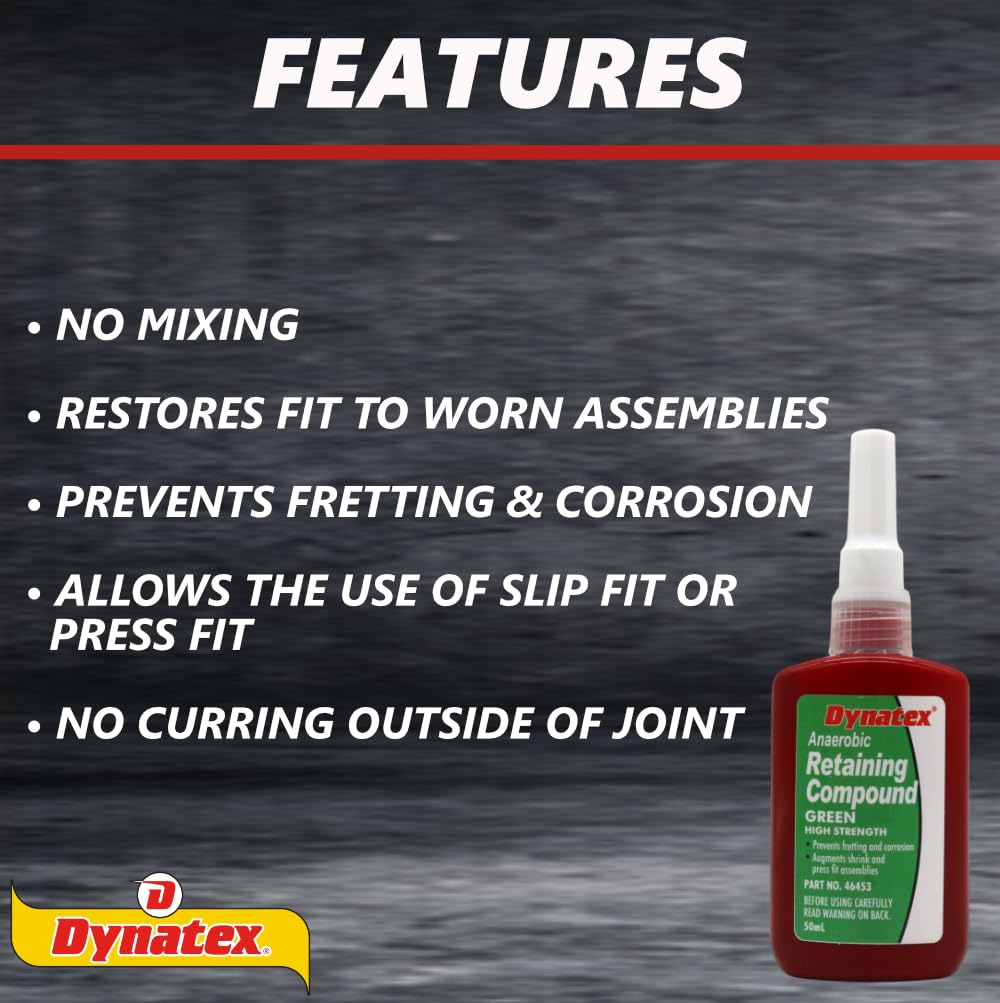 Dynatex Green High Strength Retaining Compound 1.69 oz Bottle - Fast-Curing Anaerobic, Locks Threads & Retains Cylinders, Automotive & Industrial (2-Pack)