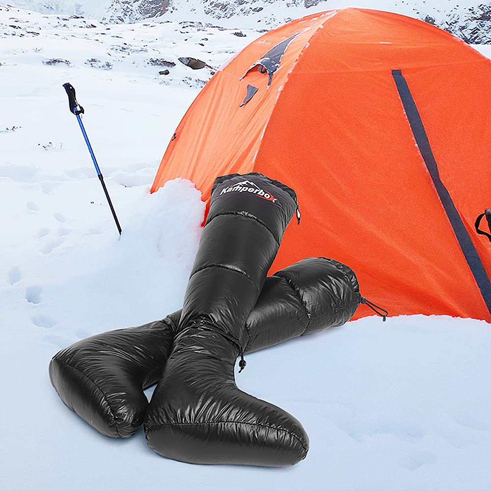 Lixada Winter Camping Daunensocken Warme Weiche Winddichte Lange Schlafschuhe mit verstellbarem Kordelzug für Camping Rucksack Schlafsack Zelt Herren Damen Unisex Daunenstiefel mit Aufbewahrungstasche