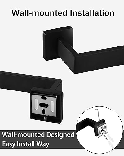 Miniatura 7 de Hinmood Juego de accesorios de baño negro mate, juego de 5 toallas de baño de 24 pulgadas, juego de 5 piezas, juego de toallero cuadrado de acero