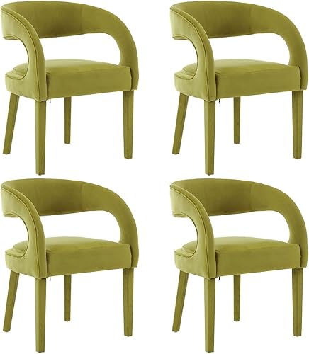 Miniatura 38 de Juego de 2 sillas de comedor de terciopelo verde, modernas sillas de comedor tapizadas con respaldo abierto y brazos, cómodas sillas laterales para
