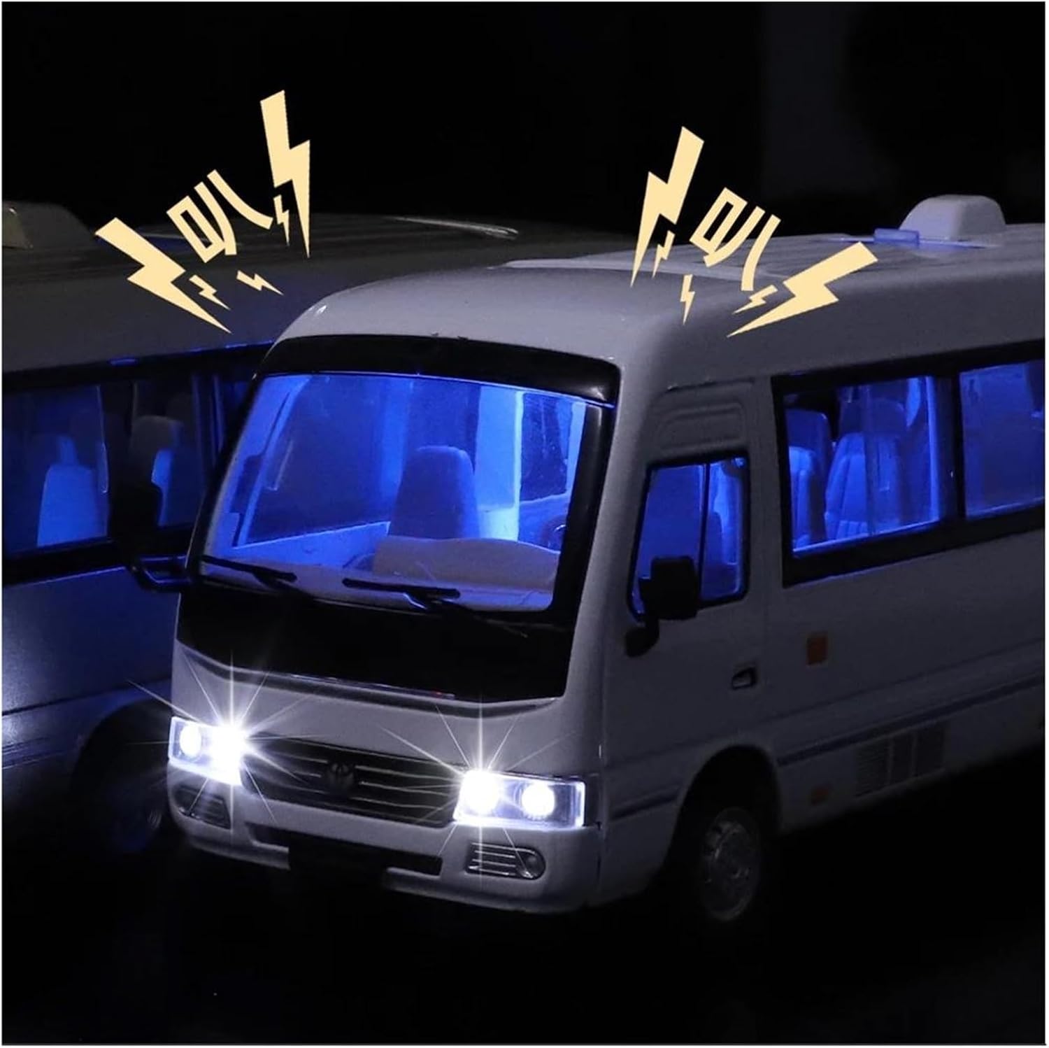 1 24 for Toyota Coaster Bus Alloy Car Model Sound and Light Pull Back Car Enthusiasts Collectibles Birthday Gift Simulation Vehicle Playset(White)