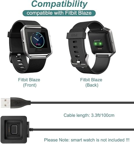 Miniatura 2 de Kissmart Cargador para Fitbit Blaze, cable de carga de repuesto, adaptador USB para reloj inteligente Fitbit Blaze 2 unidades, 3.3 pies3.3 ft