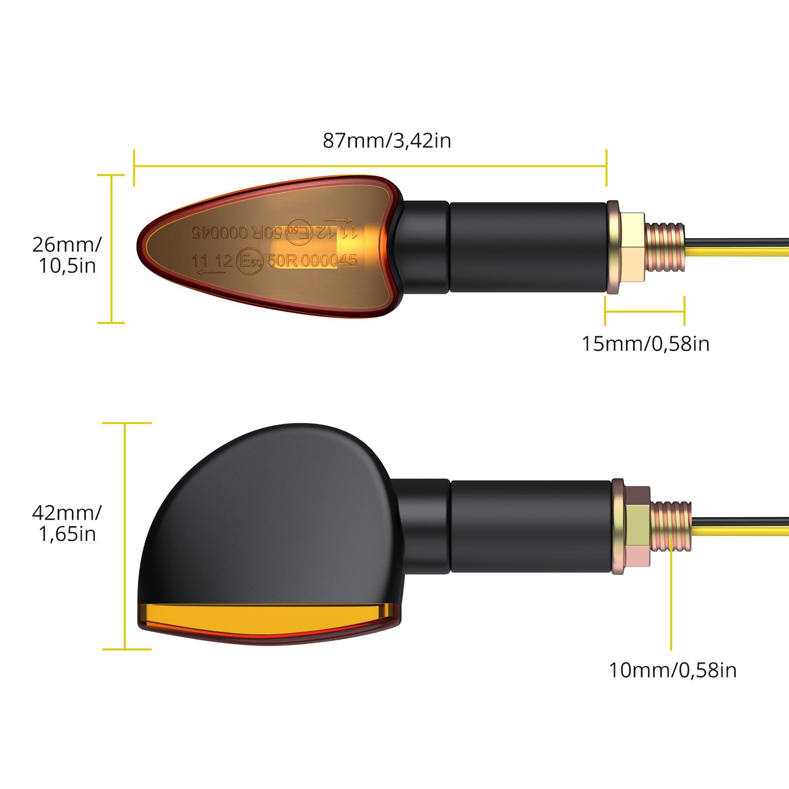 PROZOR 4PCS Intermitentes Moto Universal Homologadas ECE R50 Luces de Señal de Giro Impermeable IP65 Bombilla de Alta Potencia10W Indicador de Señal de Giro Ámbar para M10 Motocicleta Moto 12V
