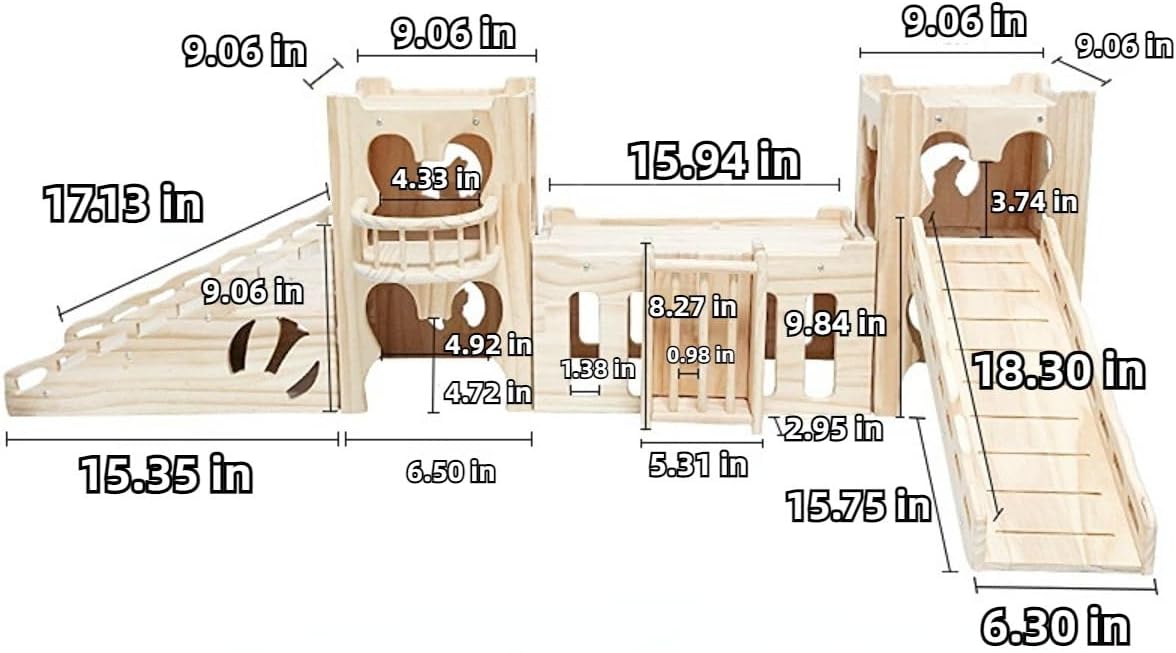 7Pcs Wooden Guinea Pig Hideout, Chinchilla House, Baby Rabbit House, Dwarf Bunny Hut Hideout Wood, Small Animal Hideout for Rats, Hedgehog