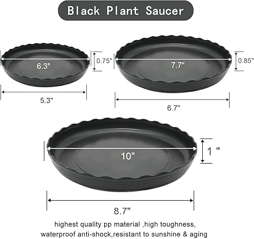 Miniatura 7 de 12 platillos para plantas, bandeja de plástico duradero para plantas de 6, 8, 10 pulgadas, platillos redondos negros, bandeja de goteo para jardín