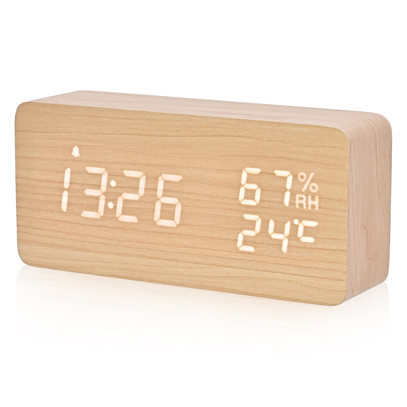 多機能目覚まし時計 　木目 LEDデジタル時計 楽天市場】目覚まし時計 大音量 デジタル 木製 置き時計 温度