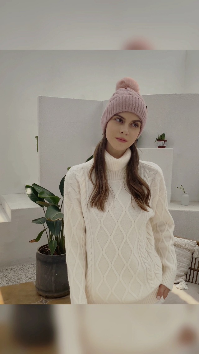 Damen Wintermütze Mit Pompon - Fleece Gefütterte Strickmütze