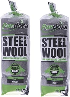 Pandora Steel Wool #0000 - Finest Grade, 32 Pads for Buffing and Cleaning - Metal Strands - Ideal for Windows and Furniture