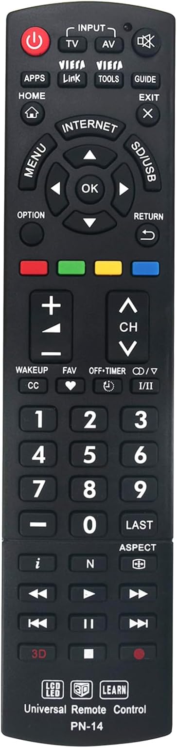 New Universal Controller Replaced Remote Works for 99% Panasonic LED LCD Learn 3D TV Also SUBs N2QAYB000926 N2QAYB000485 N2QAYB000837