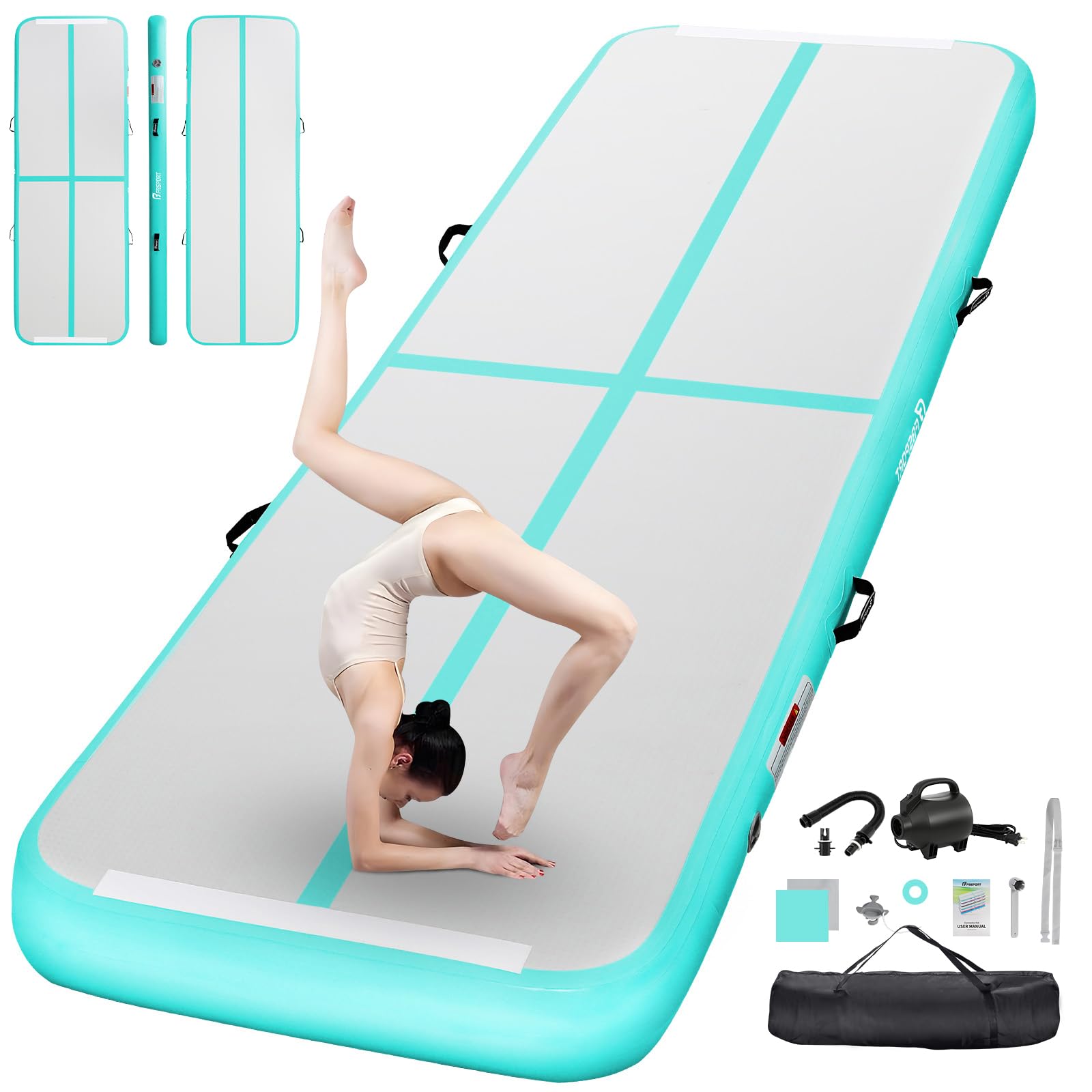 FBSPORT Inflatable Gymnastics Mat, 3/4/5/6m Tumble Track, with Air Pump