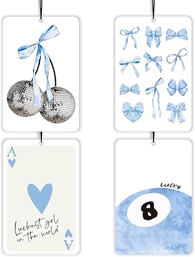 Miniatura 12 de Ambientador de coche Coquette de lavanda cristiana con lazo azul, 4 piezas, con versículo bíblico femenino, decoración colgante para autos, armario,