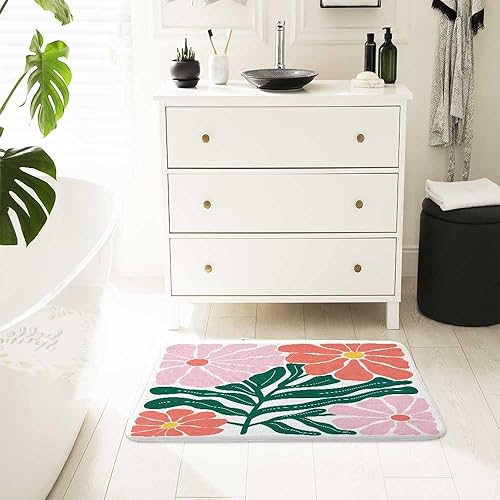 Miniatura 3 de Alfombras de baño retro con diseño floral abstracto, de los años 60 y 70, de mediados de siglo, vintage, lindas alfombras de baño con flores rosas,