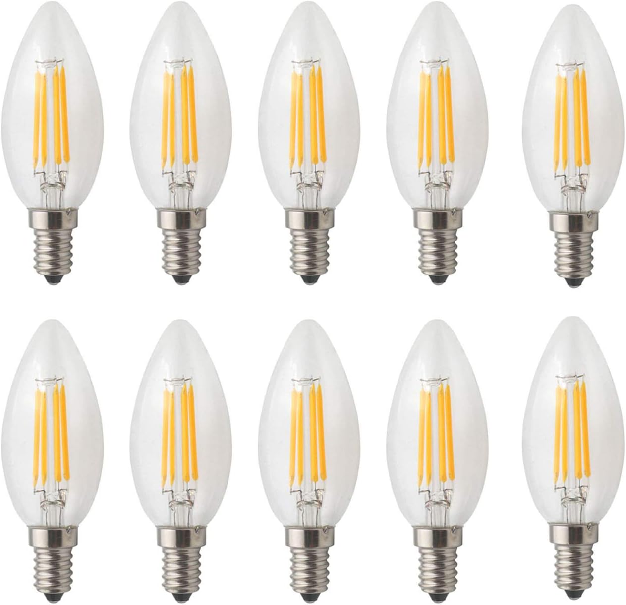 (Pack of 10 AC 110V-130V 4W E14 Dimmable LED Filament Bulbs Candle LED Light Bulb, LED Vintage Antique Chandelier Light Neutral White 4000K