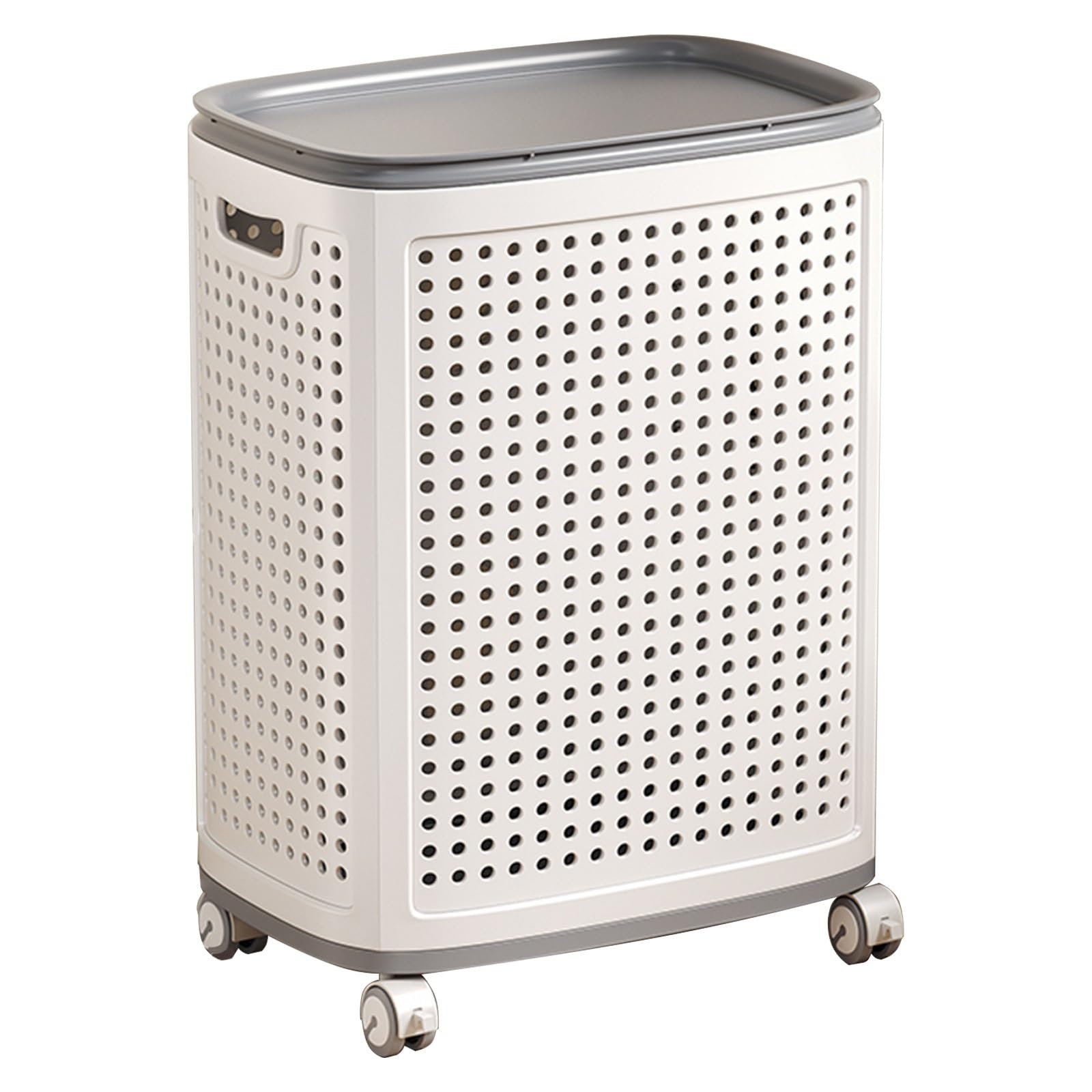 Cesto Biancheria Sporca con Coperchio, Portabiancheria Plastica con Ruote, Cesta Panni Sporchi con Design Cavo e Maniglie per Un Facile Trasporto(Large)