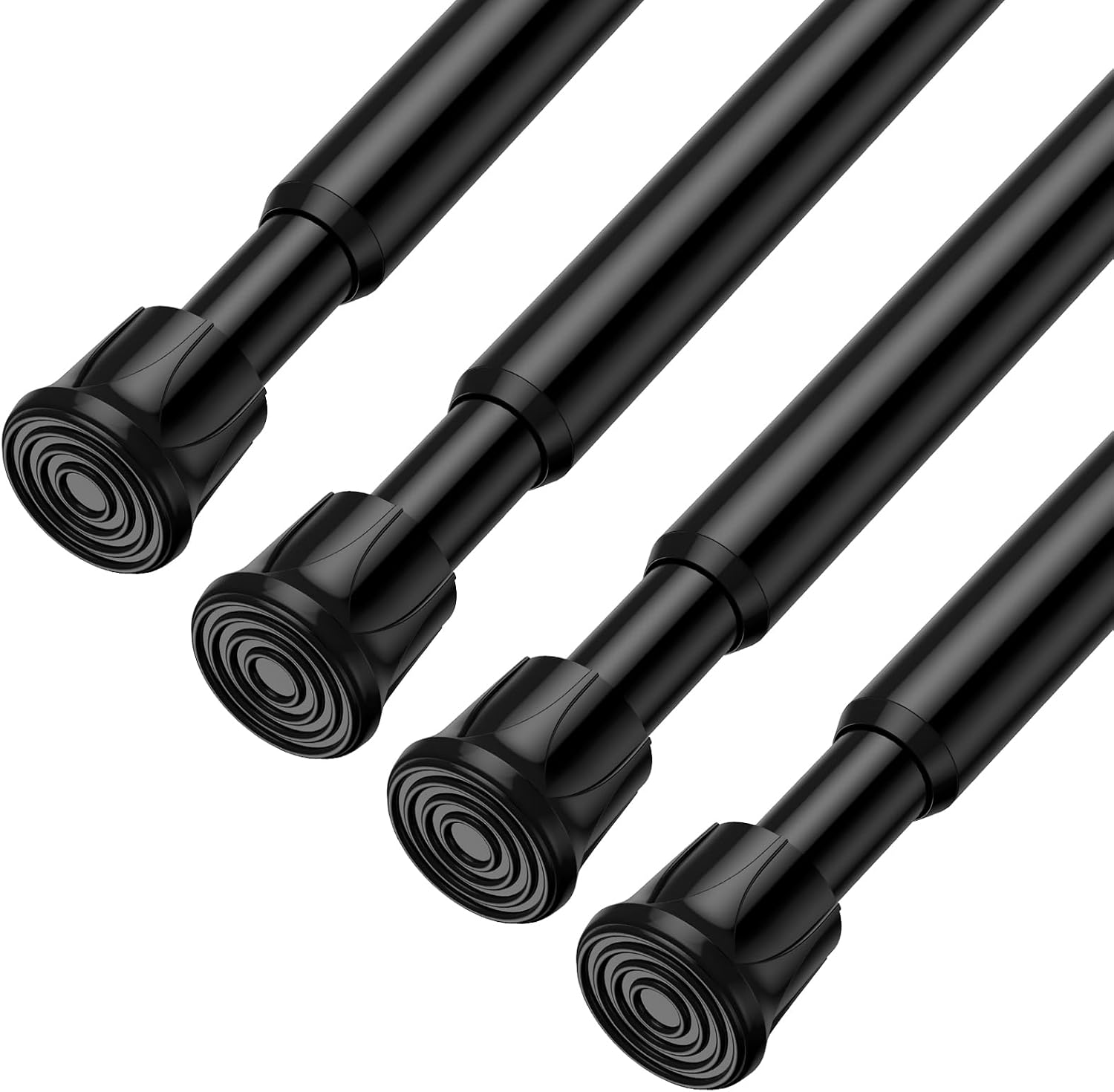 Spring Tension Curtain Rods 28-48 Inch Black 4 Pack | No-drill & tool-free setup. Fits windows, kitchens, doorways. Rust-resistant, great for light curtains.