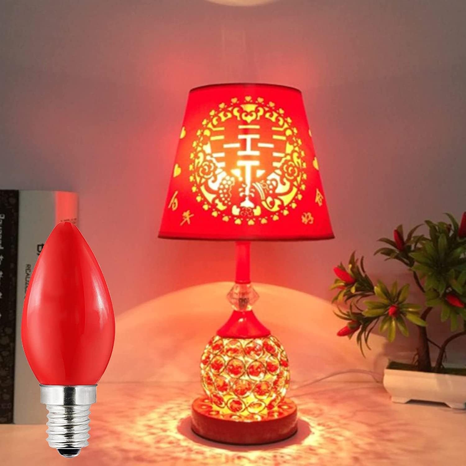 15 Pack C7 Christmas Replacement Light Bulbs E12 Candelabra Base LED Red Bulb Decorative Candle Bulbs 1W (8W Equivalent) C7 Christmas String Lights 110V Night Light Salt Lamp for Holiday Decor